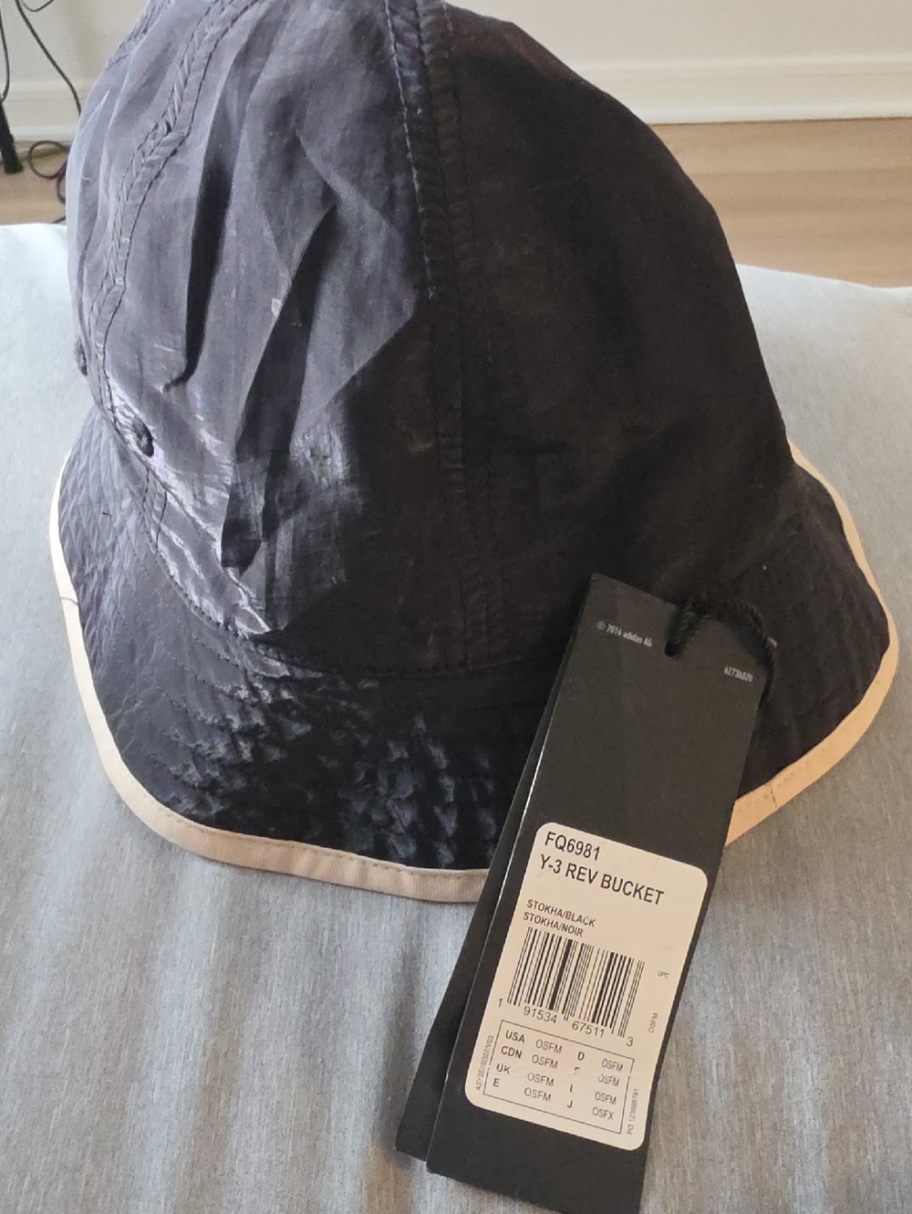 Y-3 Rev Bucket Hat in Black with Beige Trim